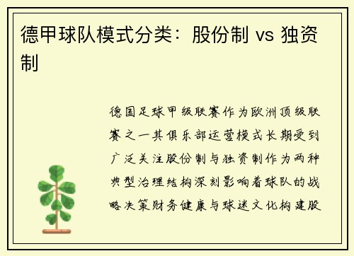 德甲球队模式分类：股份制 vs 独资制